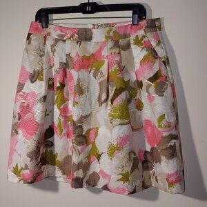 HALOGEN Silk Blend Floral Fully Lined Front Pleat Midi Skirt Pink White Size 14